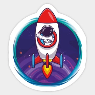 Astronaut Rides Rocket Sticker